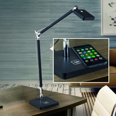 Study feket LED íróasztali lámpa vezeték nélküli telefontöltő egységgel
