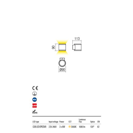 RONDO  kültéri LED  direkt/ indirekt lámpa  sötétbarna IP54 12W/3000K