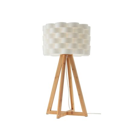 INGE modern asztali lámpa natúr fa  fehér ernyővel/búrával, 1Xmax. 28W