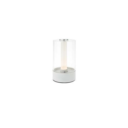 TABBY modern LED asztali lámpa matt fehér  átlátszó ernyővel/búrával,3W melegfényű 3000K
