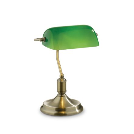 LAWYER  Klasszikus asztali lámpa, baklámpa, patina, zöld búrával