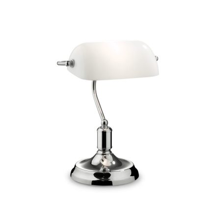 LAWYER  Klasszikus asztali lámpa, banklámpa, króm, fehér